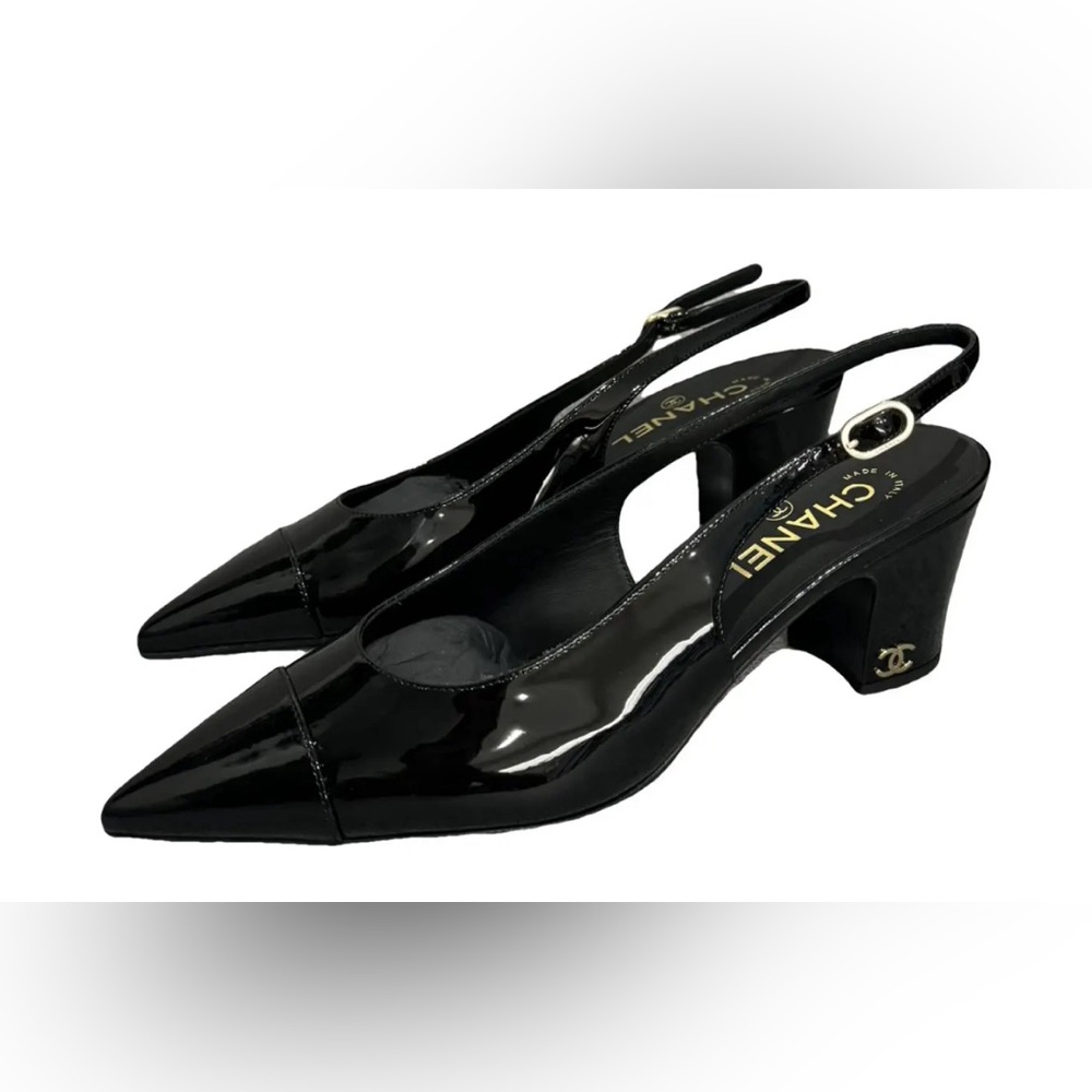 CHANEL SLINGBACK PATENT LEATHER SANDAL